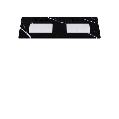 61" Vanderloc Silestone® Quartz Bathroom Vanity Top | Double Rectangle Sink | Centered in Eternal Marquina