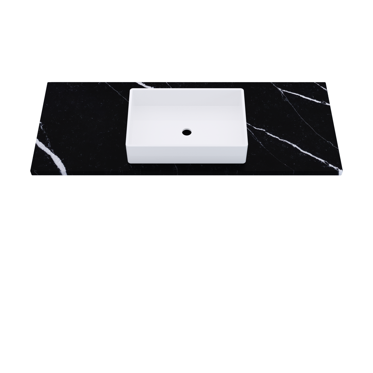 55" Vanderloc Silestone® Quartz Bathroom Vanity Top | Single Vigo Sink | Centered in Eternal Marquina
