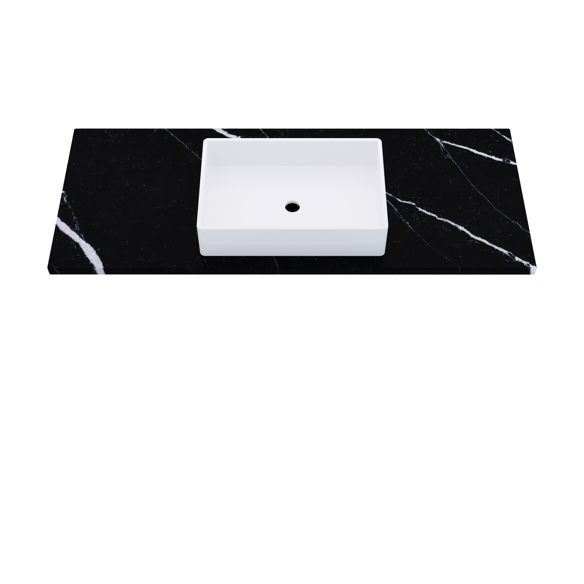 55" Vanderloc Silestone® Quartz Bathroom Vanity Top | Single Vigo Sink | Centered in Eternal Marquina