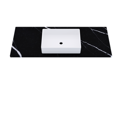 55" Vanderloc Silestone® Quartz Bathroom Vanity Top | Single Vigo Sink | Centered in Eternal Marquina