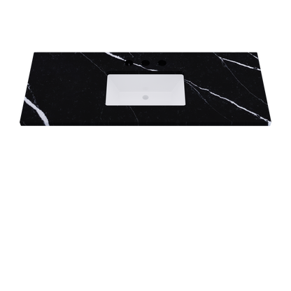 55" Vanderloc Silestone® Quartz Bathroom Vanity Top | Single Rectangle Sink | Centered in Eternal Marquina