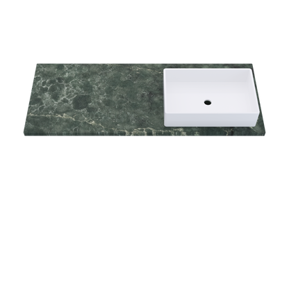 55" Vanderloc Silestone® Quartz Bathroom Vanity Top | Single Vigo Sink | Offset in Jardin Emerald
