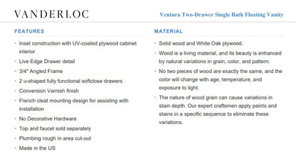 Vanderloc Ventura Two-Drawer Single Bath Floating Vanity