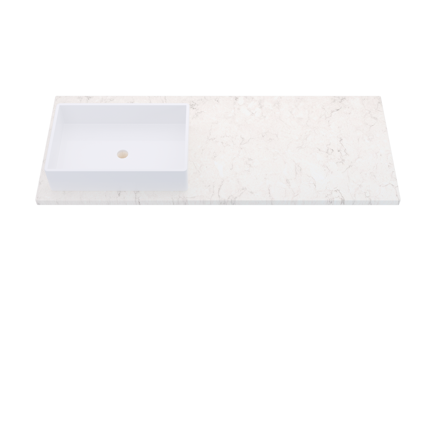 55" Vanderloc Silestone® Quartz Bathroom Vanity Top | Single Rectangle Sink | Offset in Snowy Ibiza