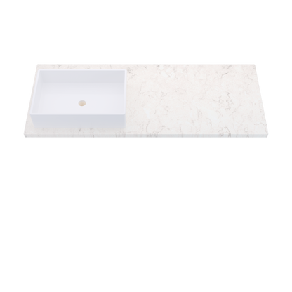 55" Vanderloc Silestone® Quartz Bathroom Vanity Top | Single Rectangle Sink | Offset in Snowy Ibiza