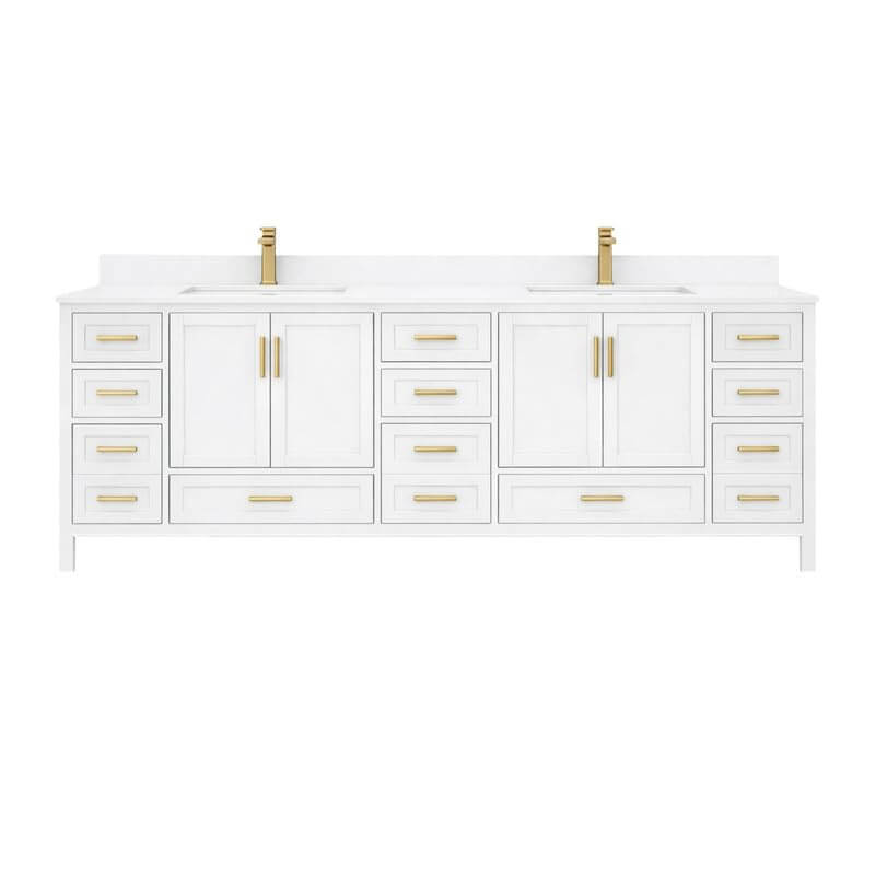 Ayna Decors Rooh 84 Inch White Bath Vanity with Pure White Quartz Countertop