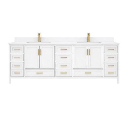 Ayna Decors Rooh 84 Inch White Bath Vanity with Pure White Quartz Countertop