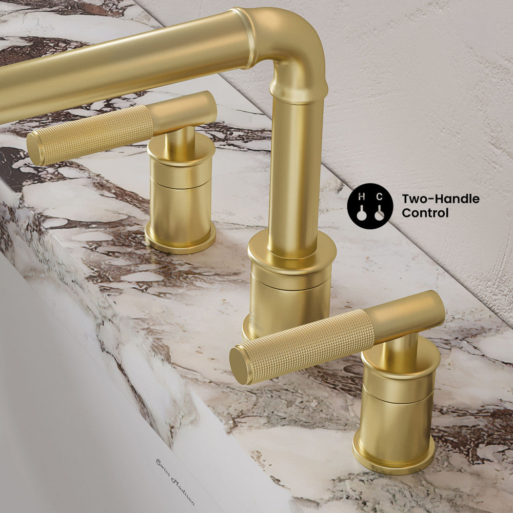 Swiss Madison Avallon widespread faucet installed on a bathroom vanity top