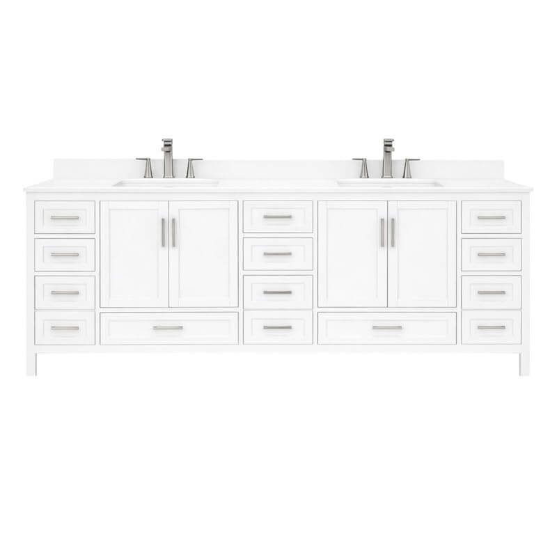 Ayna Decors Rooh 84 Inch White Bath Vanity with Pure White Quartz Countertop