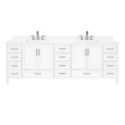 Ayna Decors Rooh 84 Inch White Bath Vanity with Pure White Quartz Countertop