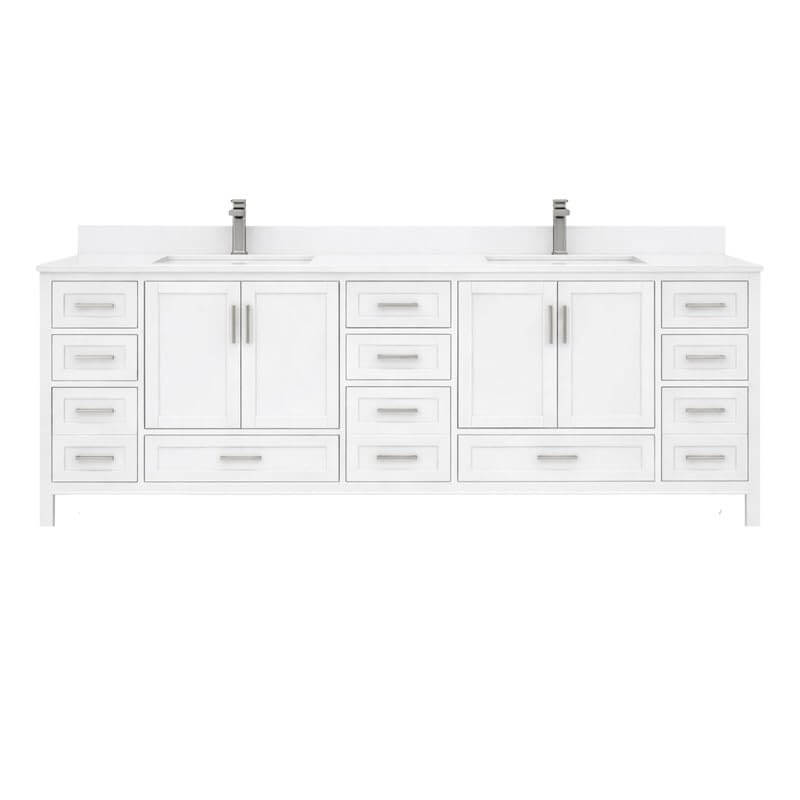 Ayna Decors Rooh 84 Inch White Bath Vanity with Pure White Quartz Countertop