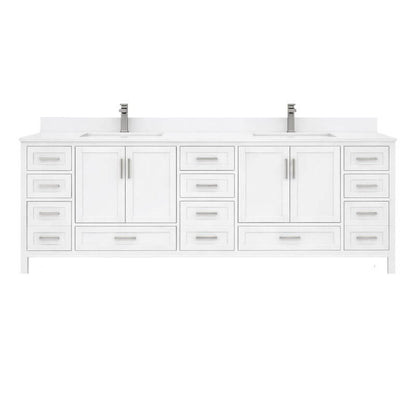 Ayna Decors Rooh 84 Inch White Bath Vanity with Pure White Quartz Countertop