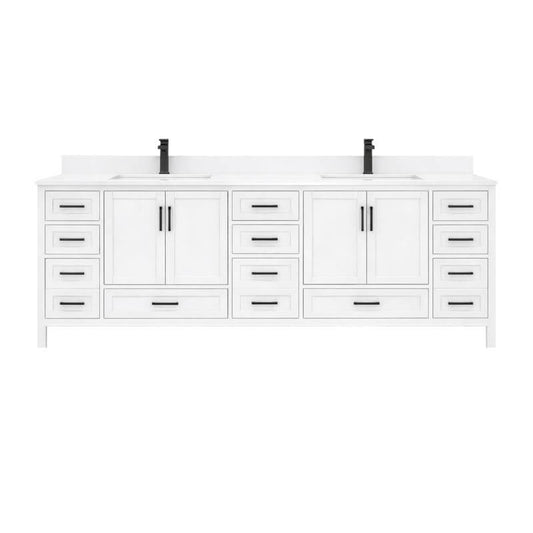 Ayna Decors Rooh 84 Inch White Bathroom Vanity with Quartz Countertop with Matte Black Hardware