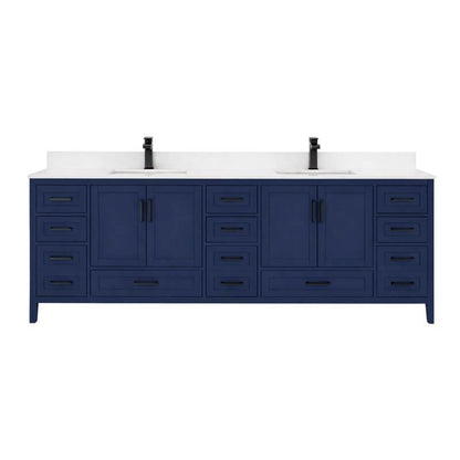 Ayna Decors Rooh 84 Inch Navy Blue Bathroom Vanity with Quartz Countertop with Matte Black Hardware