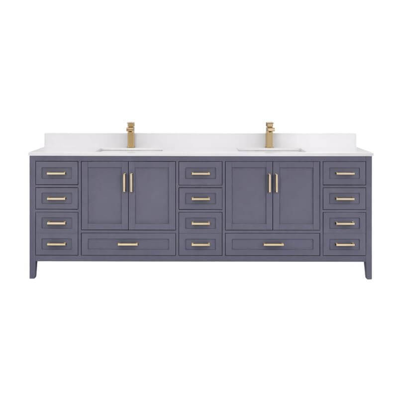 Ayna Decors Rooh 84 Inch Charcoal Grey Bath Vanity with Pure White Quartz Countertop