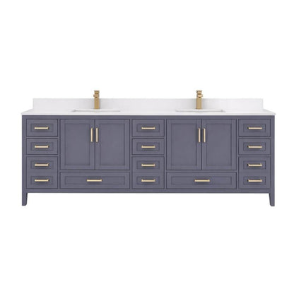 Ayna Decors Rooh 84 Inch Charcoal Grey Bath Vanity with Pure White Quartz Countertop