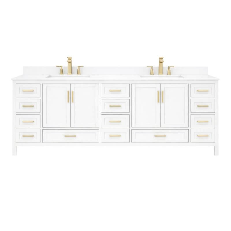 Ayna Decors Rooh 84 Inch White Bath Vanity with Pure White Quartz Countertop