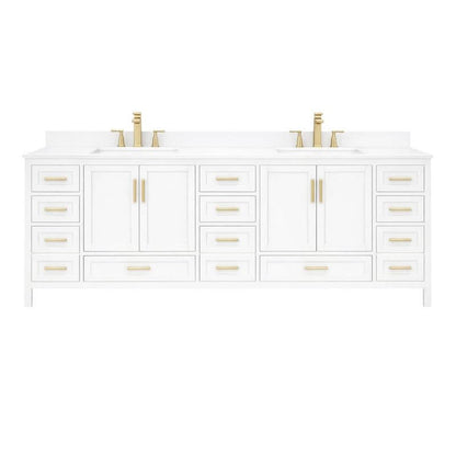 Ayna Decors Rooh 84 Inch White Bath Vanity with Pure White Quartz Countertop