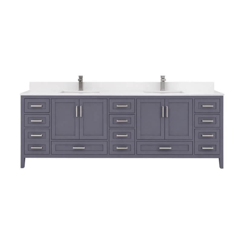 Ayna Decors Rooh 84 Inch Charcoal Grey Bath Vanity with Pure White Quartz Countertop