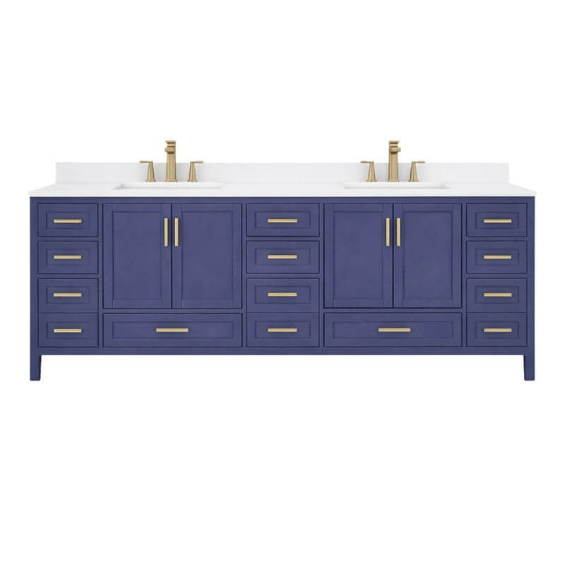Ayna Decors Rooh 84 Inch Navy Blue Bath Vanity with Pure White Quartz Countertop