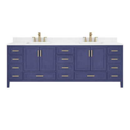 Ayna Decors Rooh 84 Inch Navy Blue Bath Vanity with Pure White Quartz Countertop