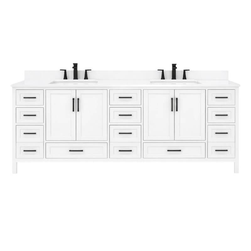 Ayna Decors Rooh 84 Inch White Bath Vanity with Pure White Quartz Countertop