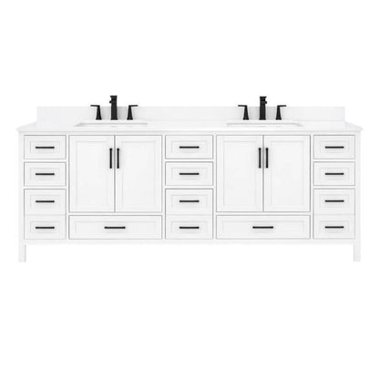 Ayna Decors Rooh 84 Inch White Bath Vanity with Pure White Quartz Countertop