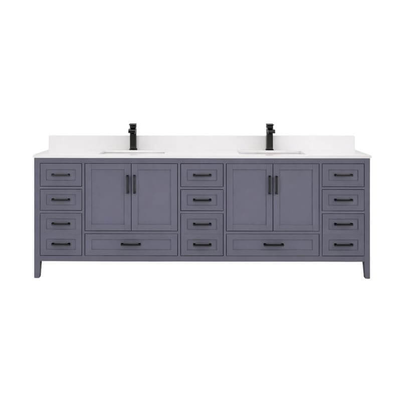 Ayna Decors Rooh 84 Inch Charcoal Grey Bathroom Vanity with Quartz Countertop with Matte Black Hardware