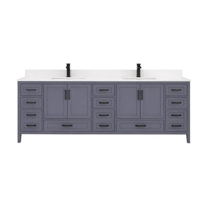 Ayna Decors Rooh 84 Inch Charcoal Grey Bathroom Vanity with Quartz Countertop with Matte Black Hardware