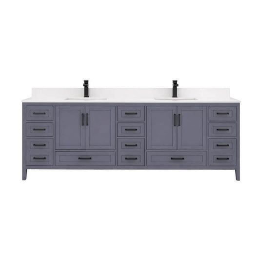Ayna Decors Rooh 84 Inch Charcoal Grey Bathroom Vanity with Quartz Countertop with Matte Black Hardware