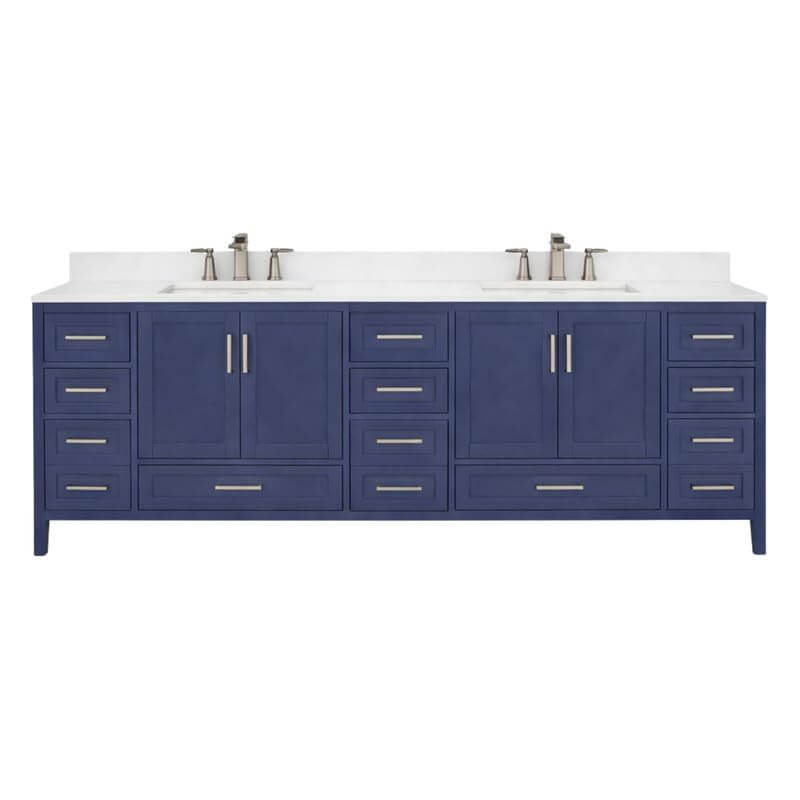 Ayna Decors Rooh 84 Inch Navy Blue Bath Vanity with Pure White Quartz Countertop