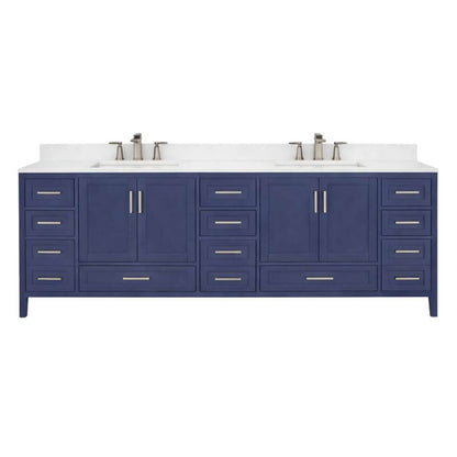 Ayna Decors Rooh 84 Inch Navy Blue Bath Vanity with Pure White Quartz Countertop