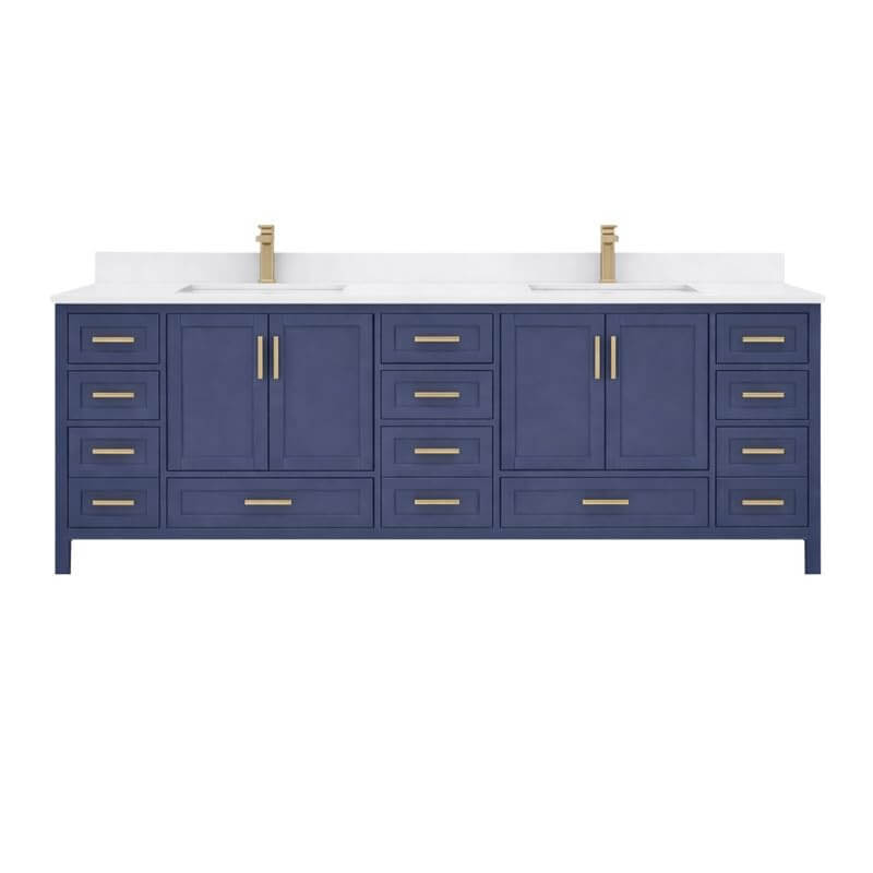Ayna Decors Rooh 84 Inch Navy Blue Bath Vanity with Pure White Quartz Countertop