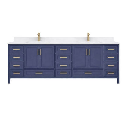 Ayna Decors Rooh 84 Inch Navy Blue Bath Vanity with Pure White Quartz Countertop