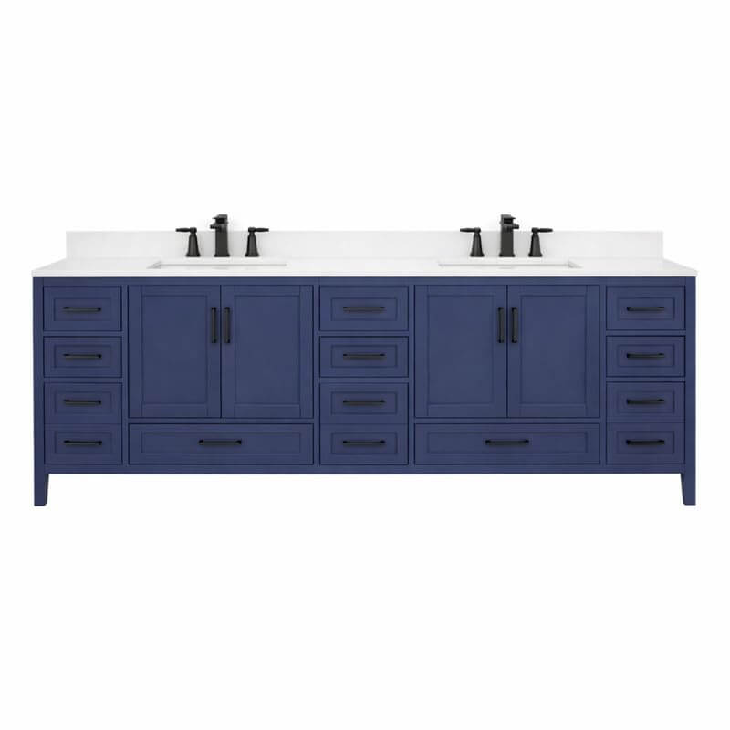 Ayna Decors Rooh 84 Inch Navy Blue Bath Vanity with Pure White Quartz Countertop