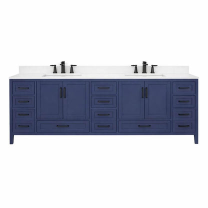 Ayna Decors Rooh 84 Inch Navy Blue Bath Vanity with Pure White Quartz Countertop