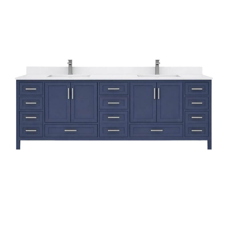 Ayna Decors Rooh 84 Inch Navy Blue Bath Vanity with Pure White Quartz Countertop