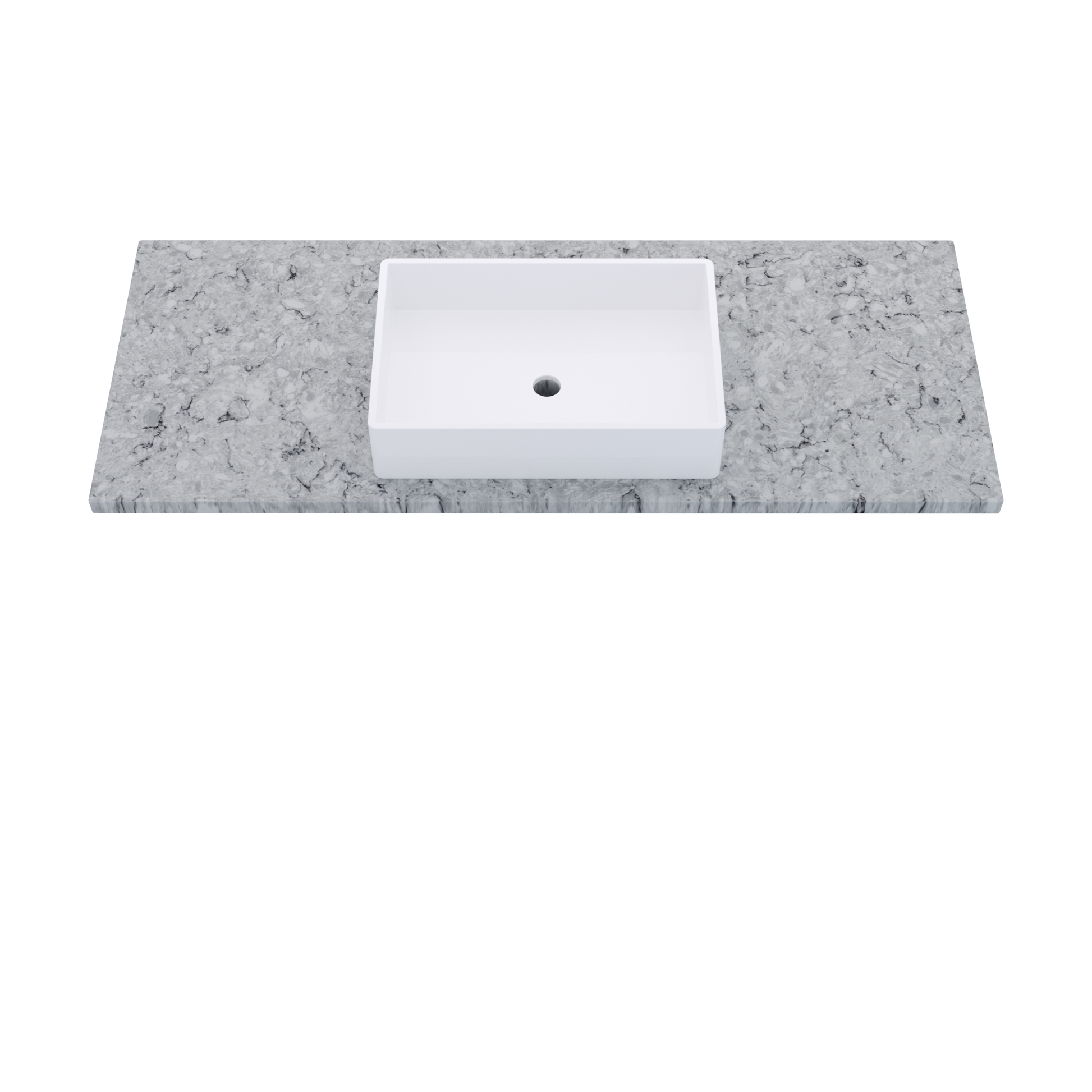 55" Vanderloc Silestone® Quartz Bathroom Vanity Top | Single Vigo Sink | Centered in Pietra