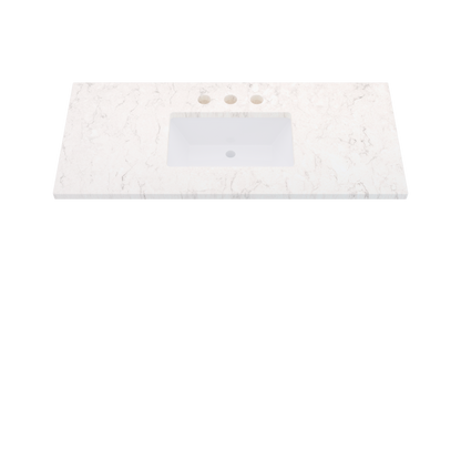 49" Vanderloc Silestone® Quartz Bathroom Vanity Top | Single Rectangle Sink | Centered in Snowy Ibiza