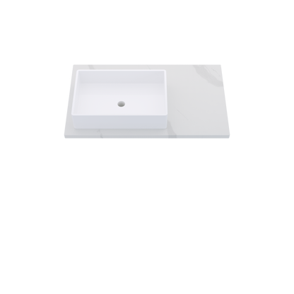 37" Vanderloc Silestone® Quartz Bathroom Vanity Top | Single Rectangle Sink | Offset in Classic Calacatta