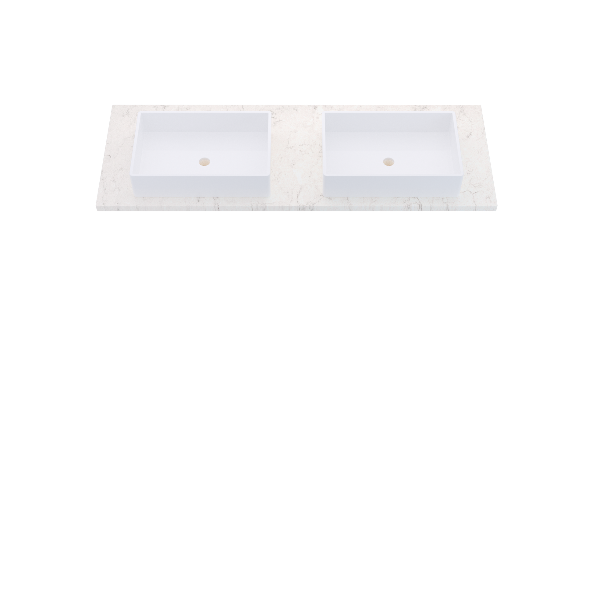 61" Vanderloc Silestone® Quartz Bathroom Vanity Top | Double Vigo Sink | Centered in Snowy Ibiza