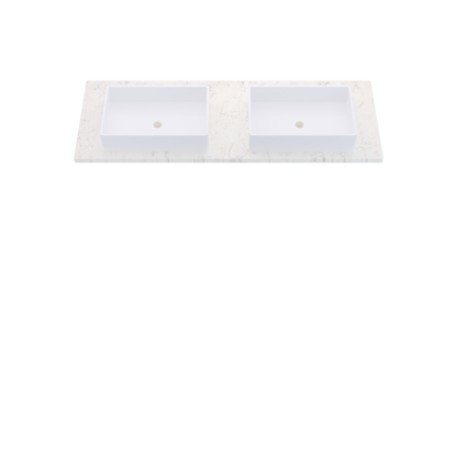61" Vanderloc Silestone® Quartz Bathroom Vanity Top | Double Vigo Sink | Centered in Snowy Ibiza