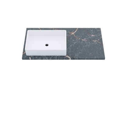 43" Vanderloc Silestone® Quartz Bathroom Vanity Top | Single Rectangle Sink | Offset in Parisien Bleu
