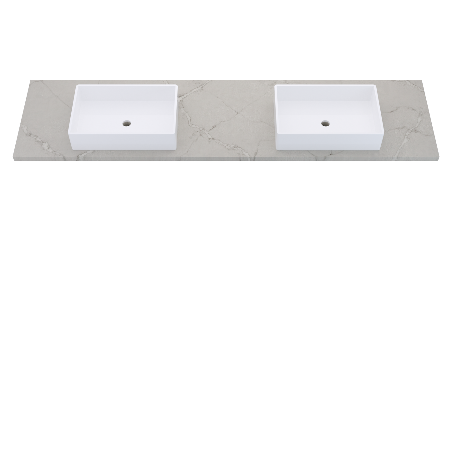85" Vanderloc Silestone® Quartz Bathroom Vanity Top | Double Vigo Sink | Centered in Victorian Silver