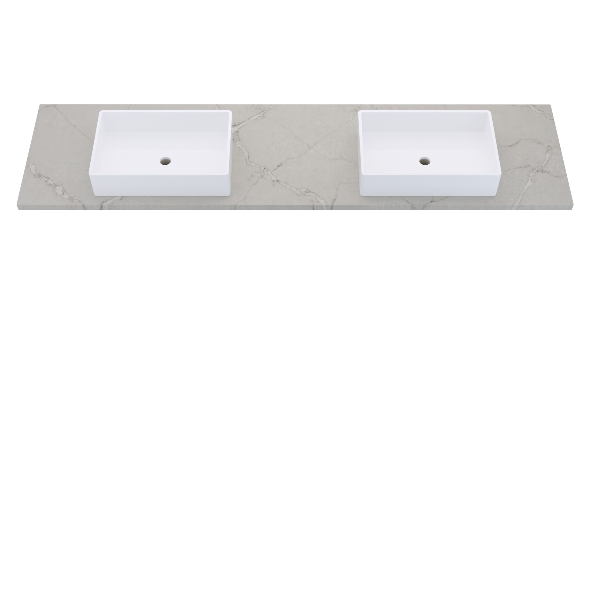 85" Vanderloc Silestone® Quartz Bathroom Vanity Top | Double Vigo Sink | Centered in Victorian Silver