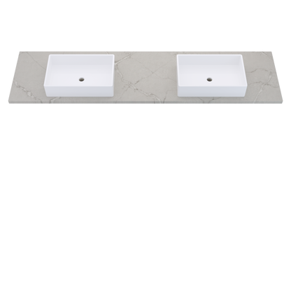 85" Vanderloc Silestone® Quartz Bathroom Vanity Top | Double Vigo Sink | Centered in Victorian Silver