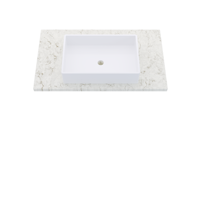 37" Vanderloc Silestone® Quartz Bathroom Vanity Top | Single Vigo Sink | Centered in Lusso