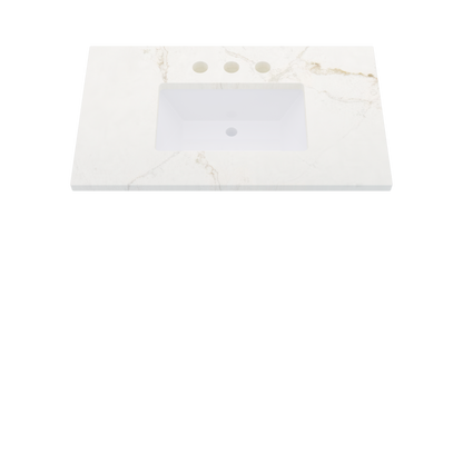 37" Vanderloc Silestone® Quartz Bathroom Vanity Top | Single Rectangle Sink | Centered in Blanc Elysee