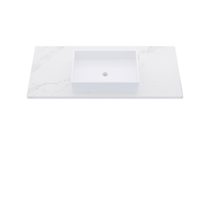 49" Vanderloc Silestone® Quartz Bathroom Vanity Top | Single Vigo Sink | Centered in Et Calacatta Gold