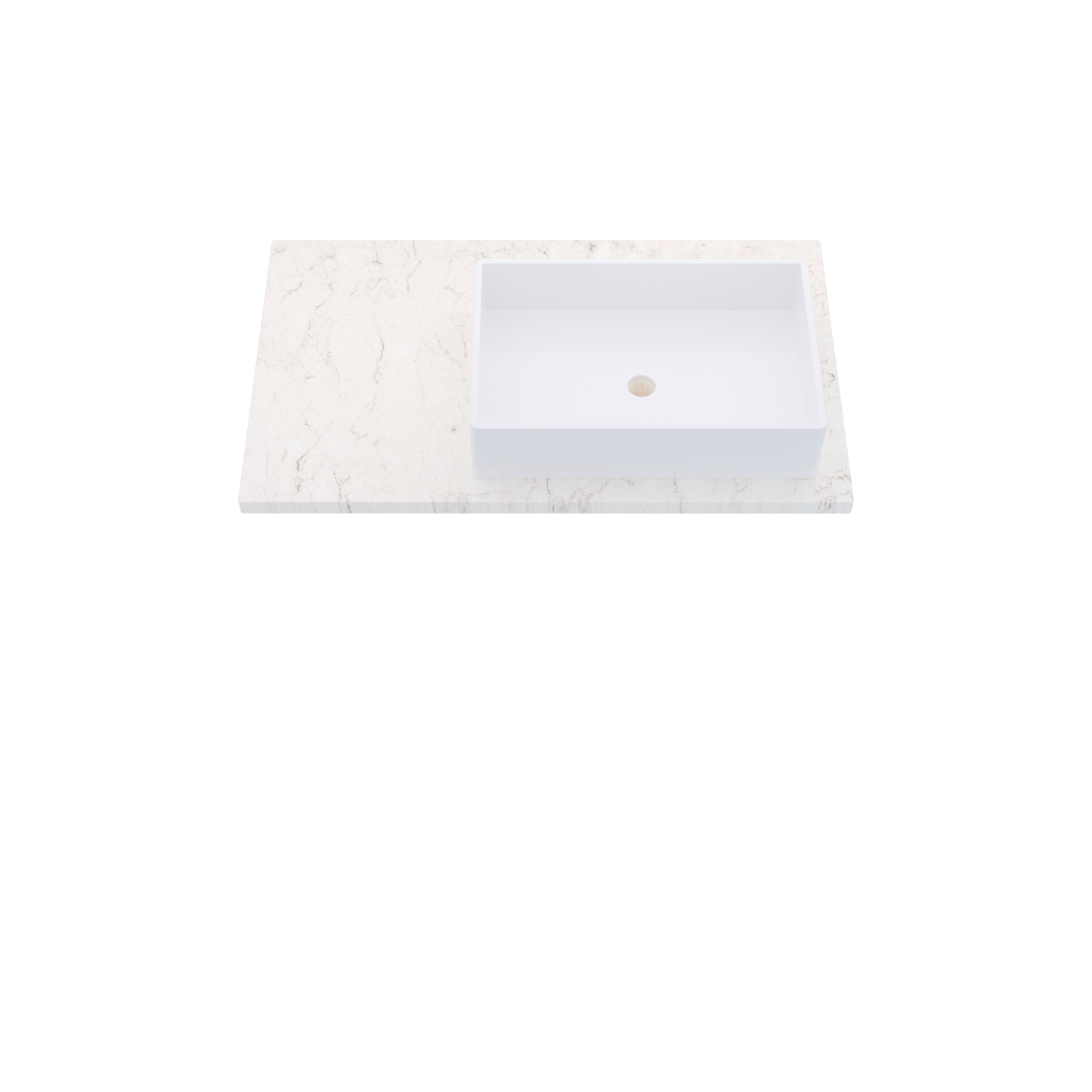 37" Vanderloc Silestone® Quartz Bathroom Vanity Top | Single Vigo Sink | Offset in Snowy Ibiza